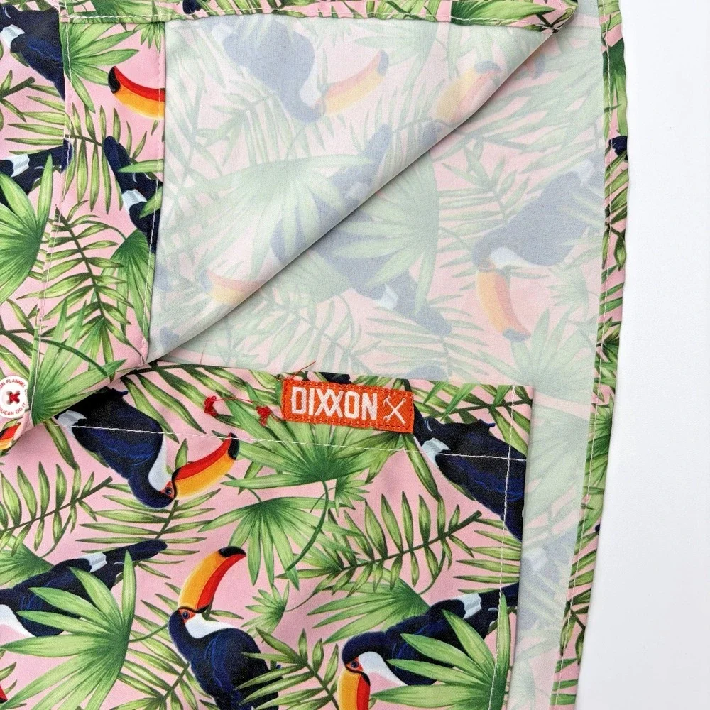 Dixxon Shirt Mens XL Pink Green Toucan Do It Hawaiian Button Up Tropical Bird